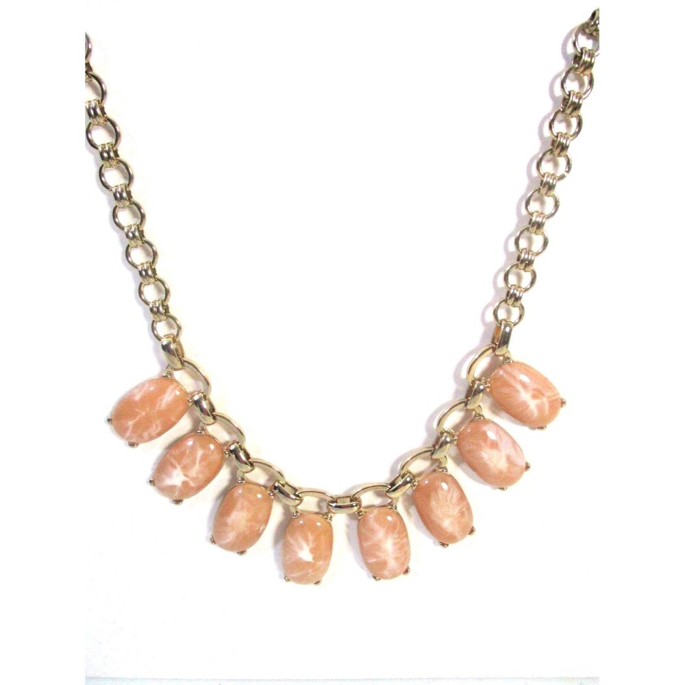 Lee by Lee Angel Women's Spray Peach Swirl Stone Gold Link Necklace NWT 48